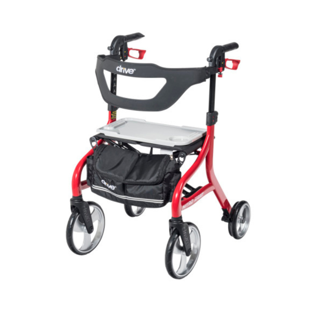 Drive Medical Nitro Sprint Rollator with Nitro Sprint Rollator Tray and black storage bag