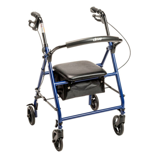 Drive Rollator blue walker with black padded seat and storage bag for mobility support