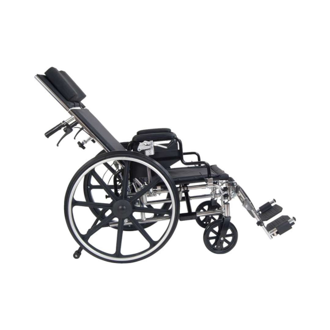Drive Medical Viper Plus Reclining Wheelchair in black with adjustable backrest and footrests
