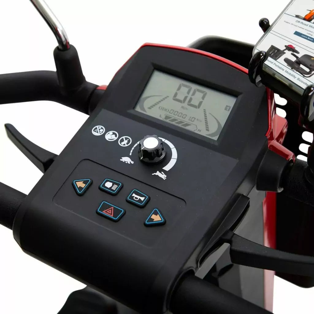 Close-up of the control panel on the Eagle 4 Wheel Mobility Scooter with digital display and buttons