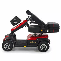 Eagle 4 Wheel Mobility Scooter in red with adjustable seat and storage basket for comfortable mobility