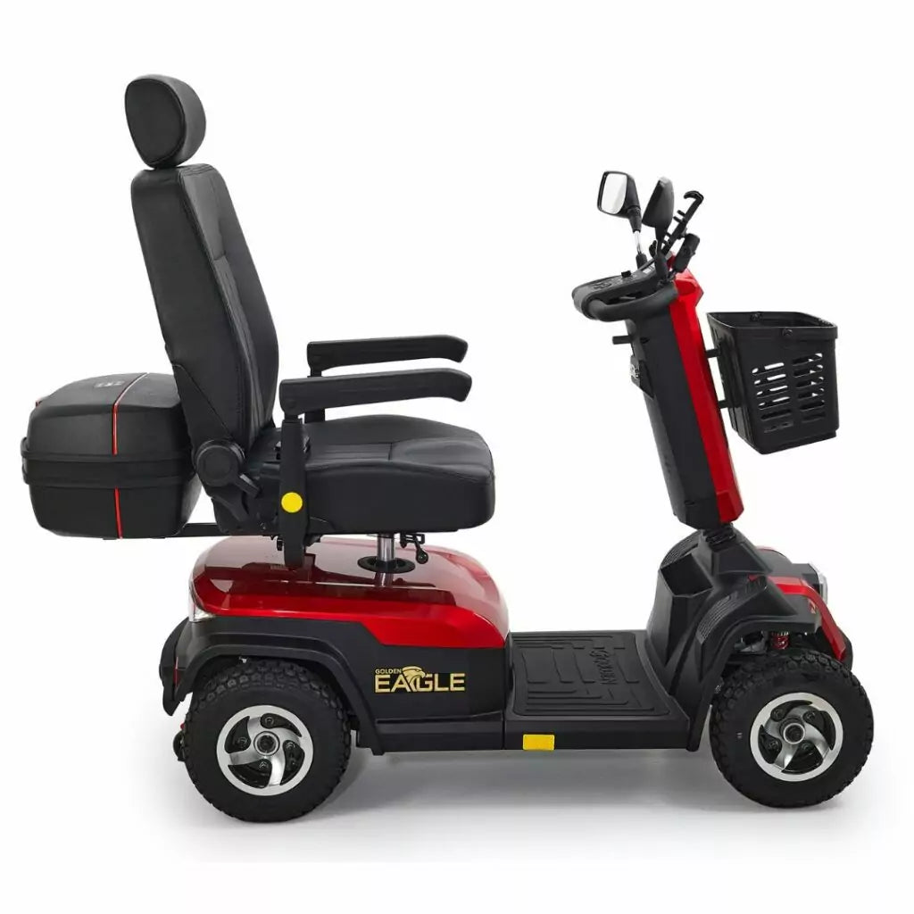 Eagle 4 Wheel Mobility Scooter in red with comfortable seat and storage basket for easy mobility