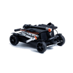 Feather 27X Scooter compactly folded for easy storage and transport with sleek black design