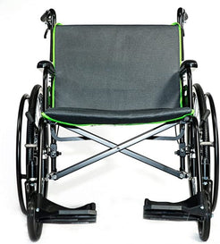 FEATHER CHAIR HD - 15 LBS lightweight folding wheelchair with black and green fabric seat and backrest