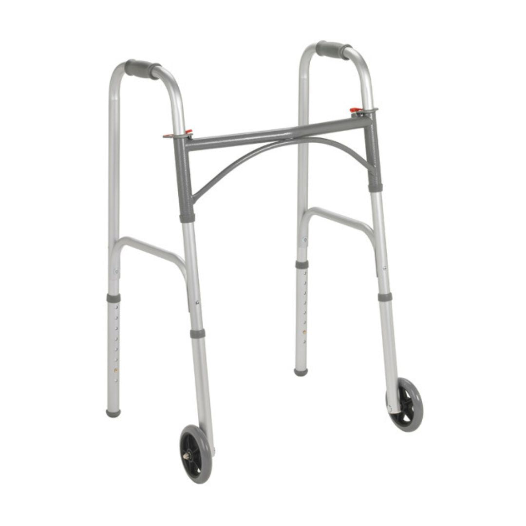 Drive Medical Folding Walker Adult Two Button with 5 Wheels for enhanced mobility and support