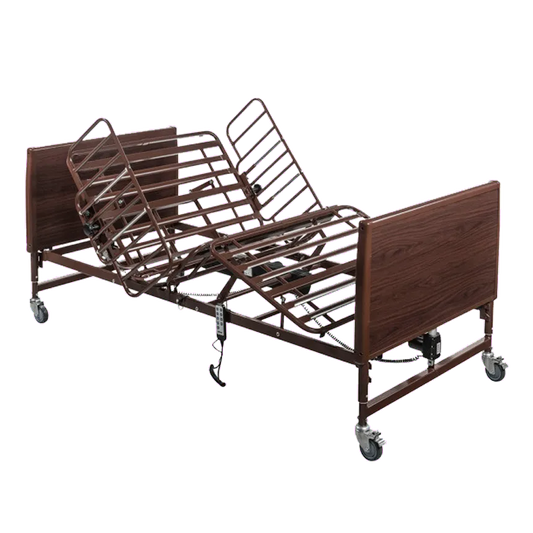 Drive Medical Full-Electric Bariatric Homecare Bed with adjustable frame and wooden head and footboards