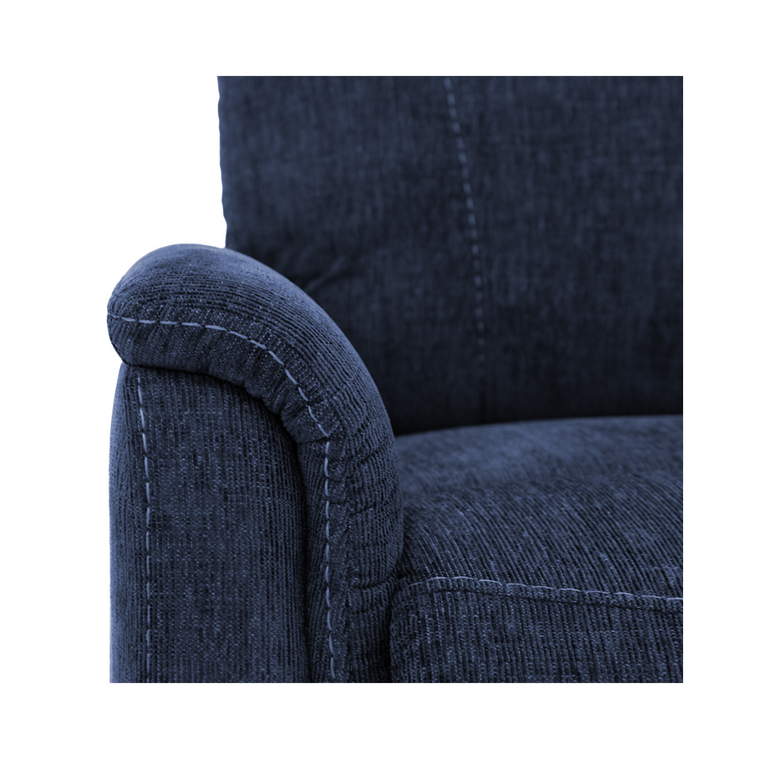 Pride Mobility Genesis Collection Lift Chairs LC150M in navy blue, close-up view of armrest