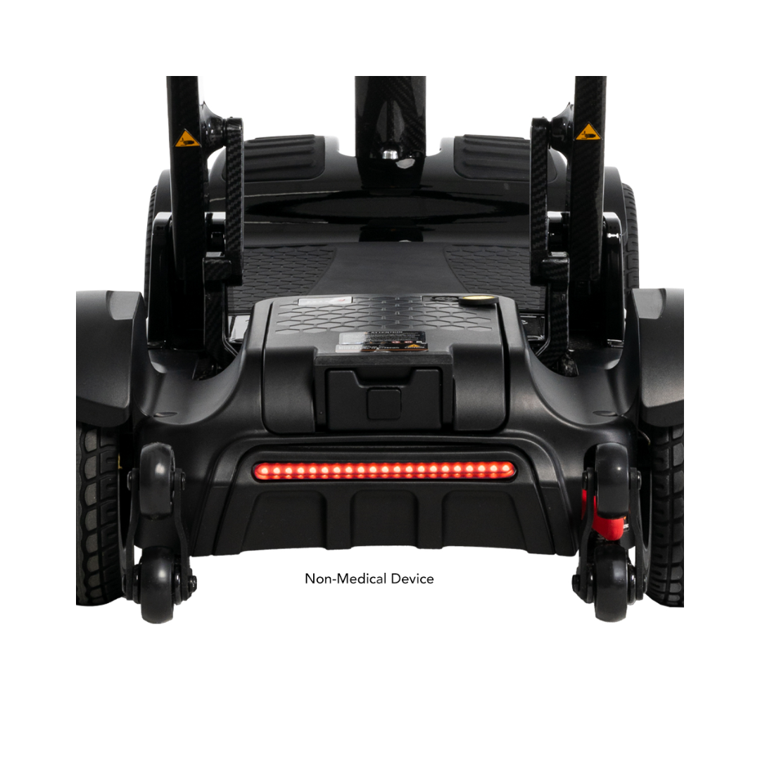 Go Go Carbon Travel Mobility Scooter rear view showing LED lights and sturdy design features