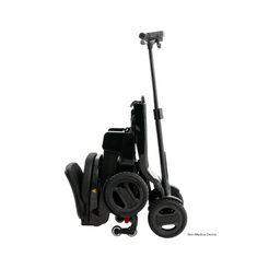 Folded Go Go Carbon Travel Mobility Scooter in black, compact design for easy transport and storage