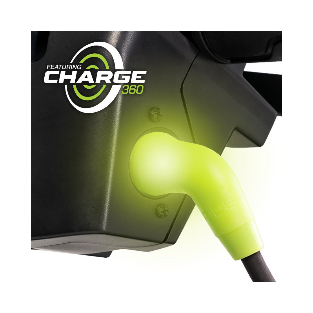 Close-up of Charge 360 feature on Pride Mobility Go Go Super Portable Mobility Scooters for easy charging