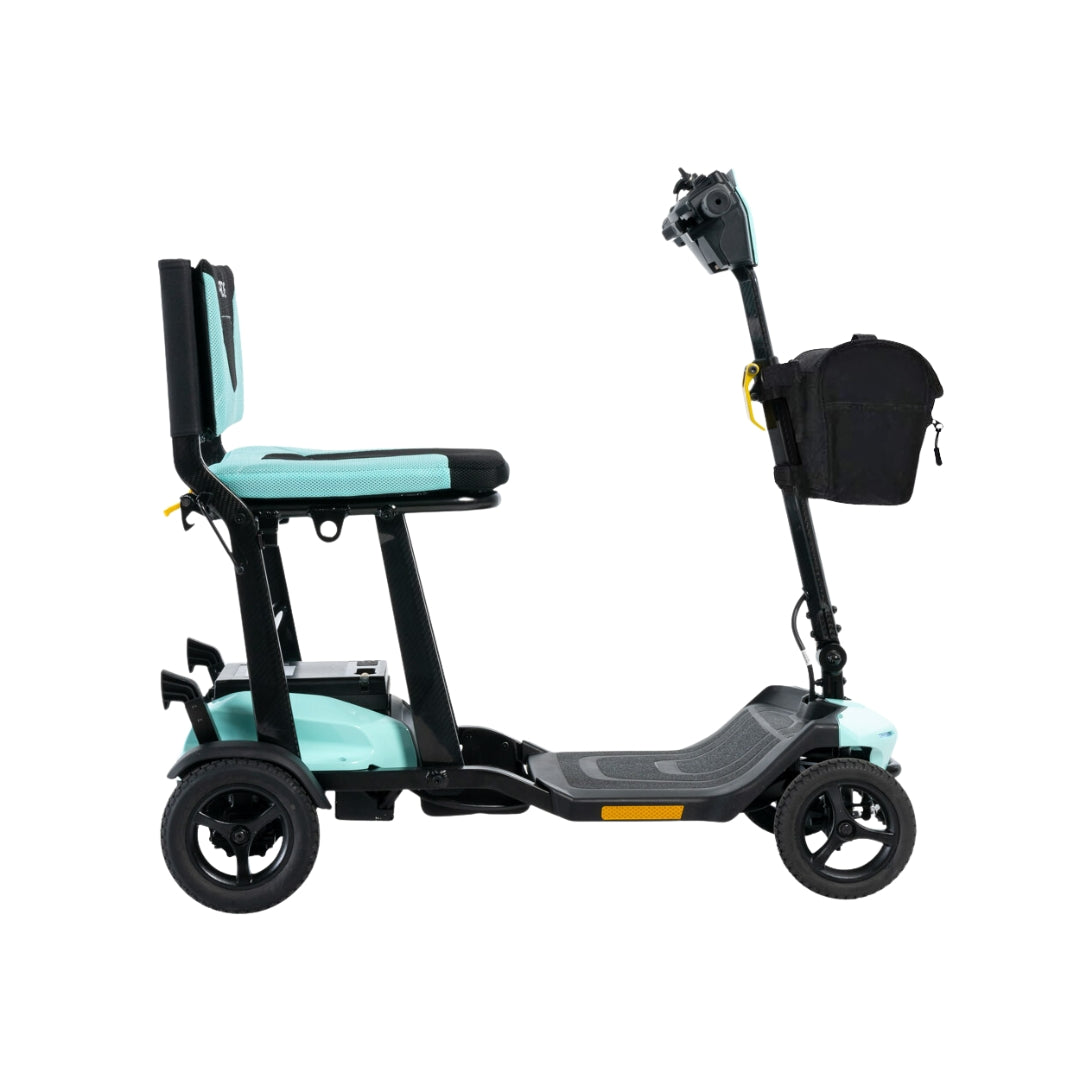 Go Go Super Portable Mobility Scooters in teal and black with a compact design for easy transport