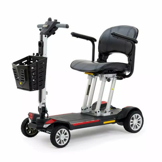 Buzzaround CarryOn Travel Mobility Scooter with comfortable seat and front basket for easy transportation