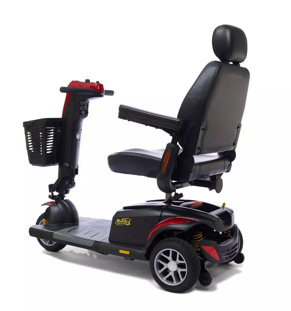 Buzzaround LX Luxury 3 Wheel Mobility Scooter with comfortable seating and storage basket