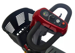 Buzzaround LX Luxury 3 Wheel Mobility Scooter handle with basket, control panel, and ergonomic grips