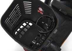 Storage basket of the Buzzaround XL 3 Wheel Mobility Scooter with a spacious design and secure ring holder