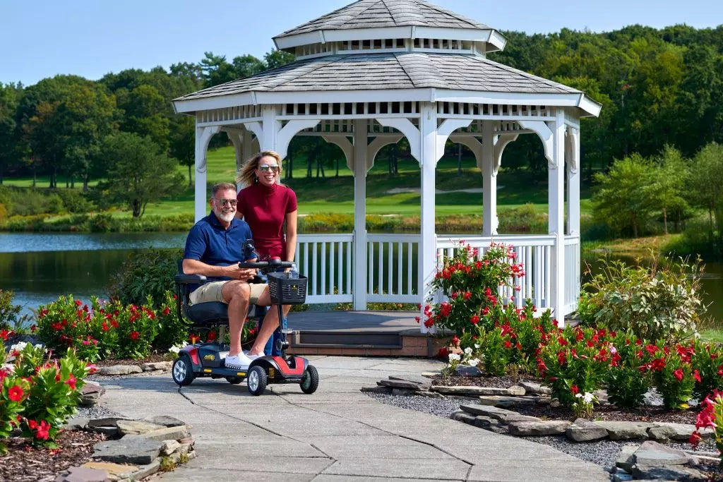 Buzzaround XL 3 Wheel Mobility Scooter for easy outdoor navigation with a companion