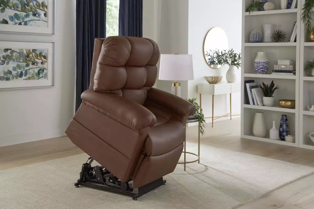 GOLDEN TECHNOLOGIES Cloud with Twilight Power Lift Chair Recliner in brown, shown in an upright position