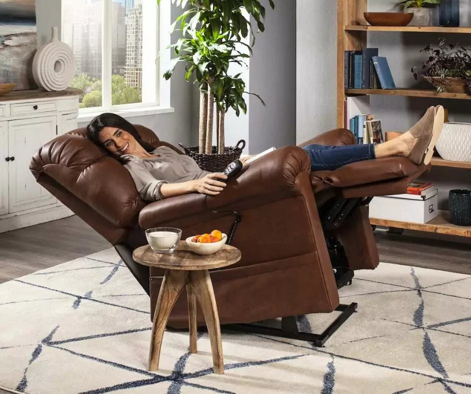 GOLDEN TECHNOLOGIES Cloud with Twilight Power Lift Chair Recliner in Brown, reclining position for easy accessibility