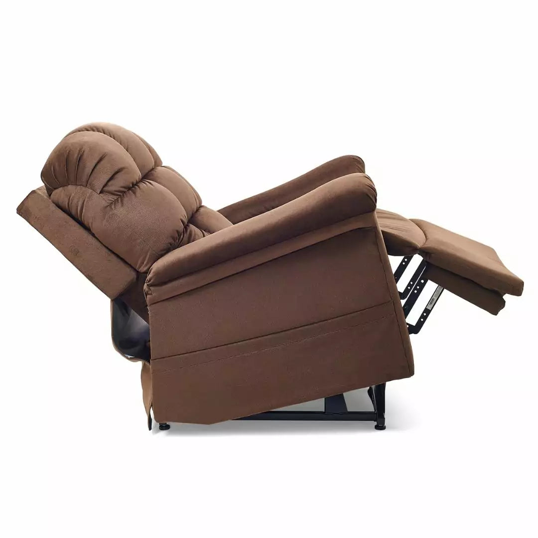 GOLDEN TECHNOLOGIES Cloud with Twilight Power Lift Chair Recliner in brown, fully reclined side view