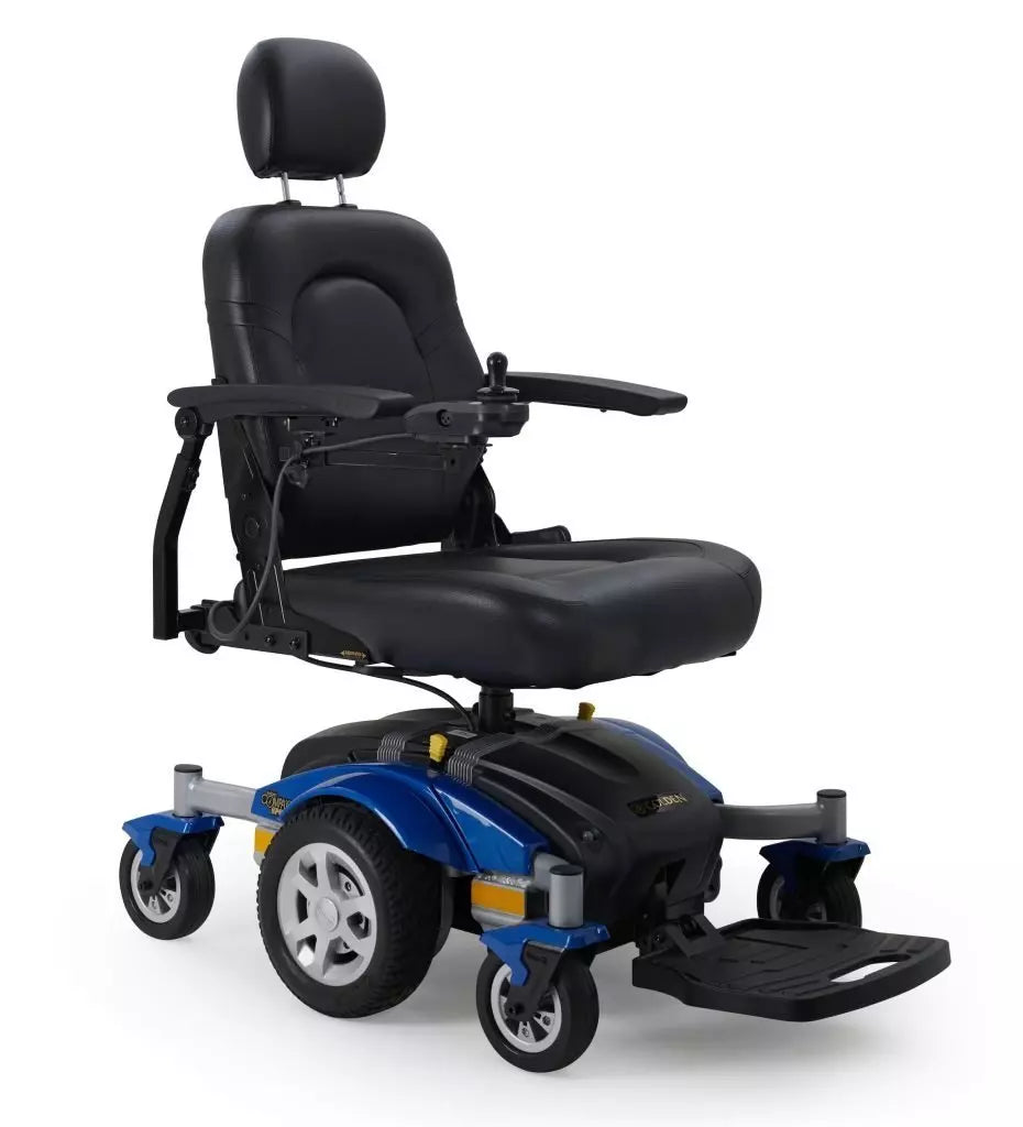 GOLDEN TECHNOLOGIES Compass Sport Indoor & Outdoor Electric Power Chair in blue with a sleek design