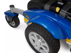 GOLDEN TECHNOLOGIES Compass Sport Indoor & Outdoor Electric Power Chair in blue, showcasing rear wheel design