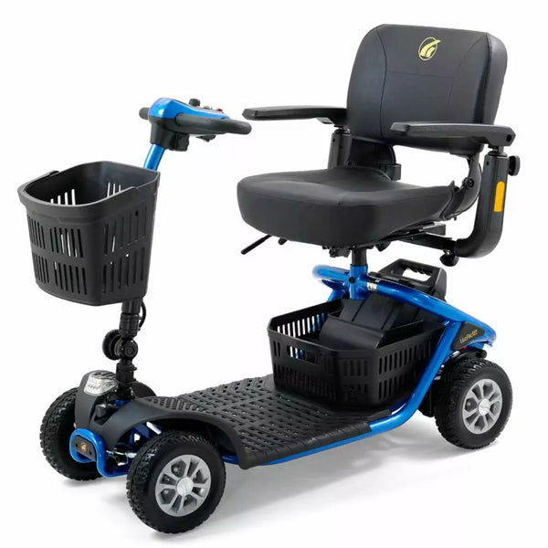 GOLDEN TECHNOLOGIES LiteRider 4 Wheel Mobility Scooter in blue with basket