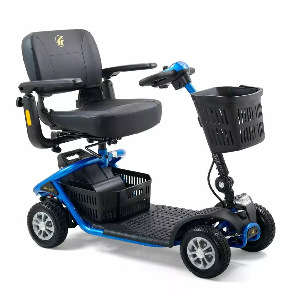GOLDEN TECHNOLOGIES LiteRider 4 Wheel Mobility Scooter in blue, side view