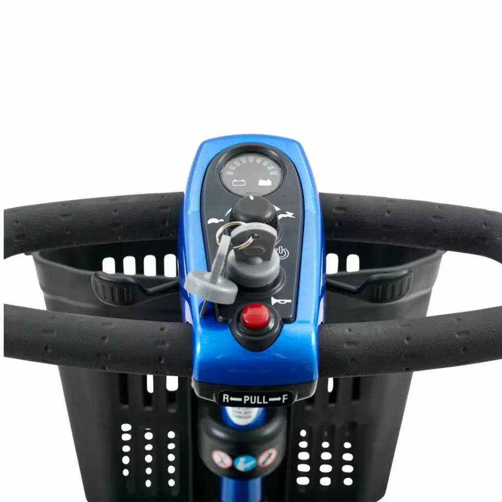 Golden Technologies LiteRider 4 Wheel Mobility Scooter in blue with intuitive control panel