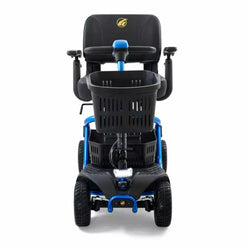 GOLDEN TECHNOLOGIES LiteRider 4 Wheel Mobility Scooter in blue, front view with basket