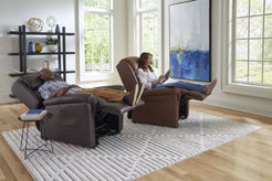 GOLDEN TECHNOLOGIES Relaxer power lift chair recliner PR766 in brown, with two people reclining