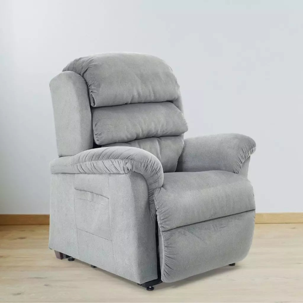 Golden Technologies Relaxer power lift chair recliner PR766 in gray fabric for comfortable lounging