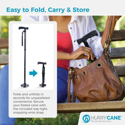 Drive Medical HurryCane Freedom Edition Folding Cane in black, ideal for easy storage and mobility