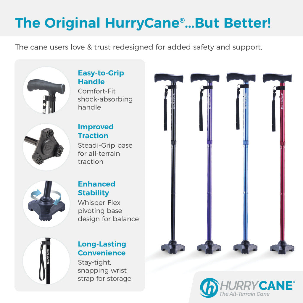Drive Medical HurryCane Freedom Edition Folding Cane in multiple colors with ergonomic design