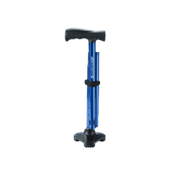 Drive Medical HurryCane Freedom Edition Folding Cane in blue with a stable base