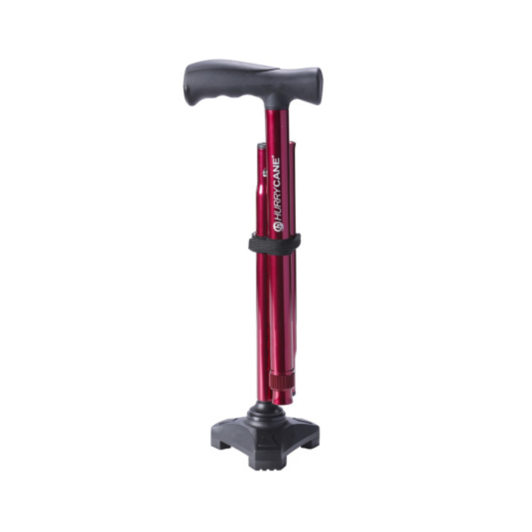 Drive Medical HurryCane Freedom Edition Folding Cane in red, adjustable for mobility support
