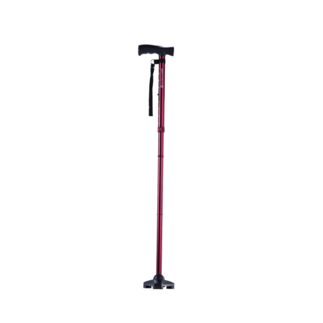 Drive Medical HurryCane Freedom Edition Folding Cane in red with a flexible base for easy mobility
