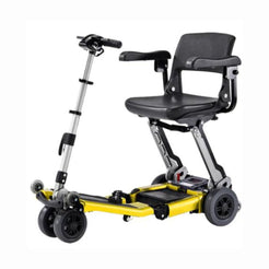 Luggie Elite Foldable Mobility Scooter in yellow and black with a compact design for easy transport