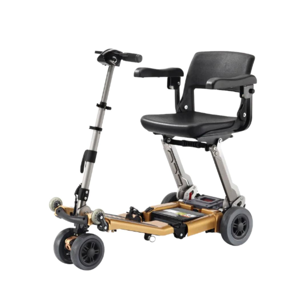 Luggie Golden Elite Travel Mobility Scooter with compact design and comfortable seating for easy transport