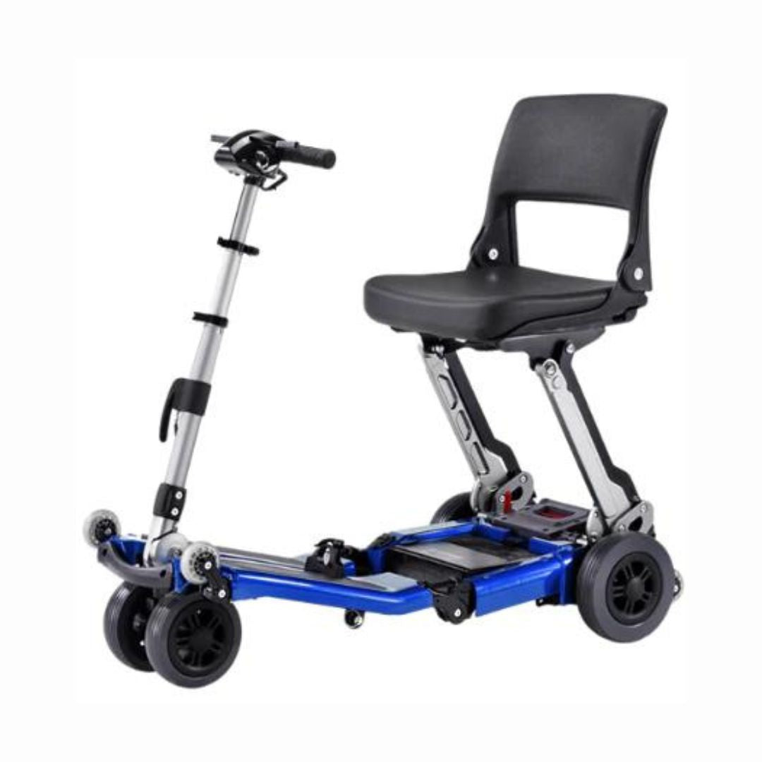 Luggie Standard Ideal Foldable Mobility Scooter in blue with ergonomic seat and adjustable handlebars