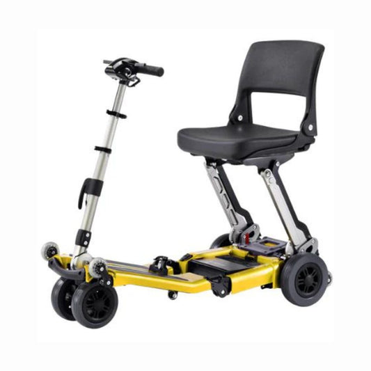 Luggie Standard Ideal Foldable Mobility Scooter in yellow and black with compact design for easy transport