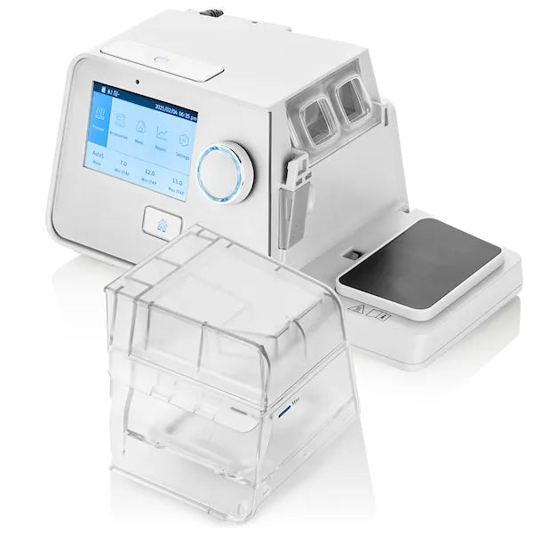 React Health Luna G3 BPAP 25A machine with digital display and clear humidifier chamber