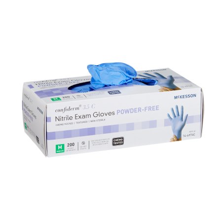 McKesson Confiderm 3.8 Disposable Nitrile Exam Glove box containing 200 powder-free gloves in medium size