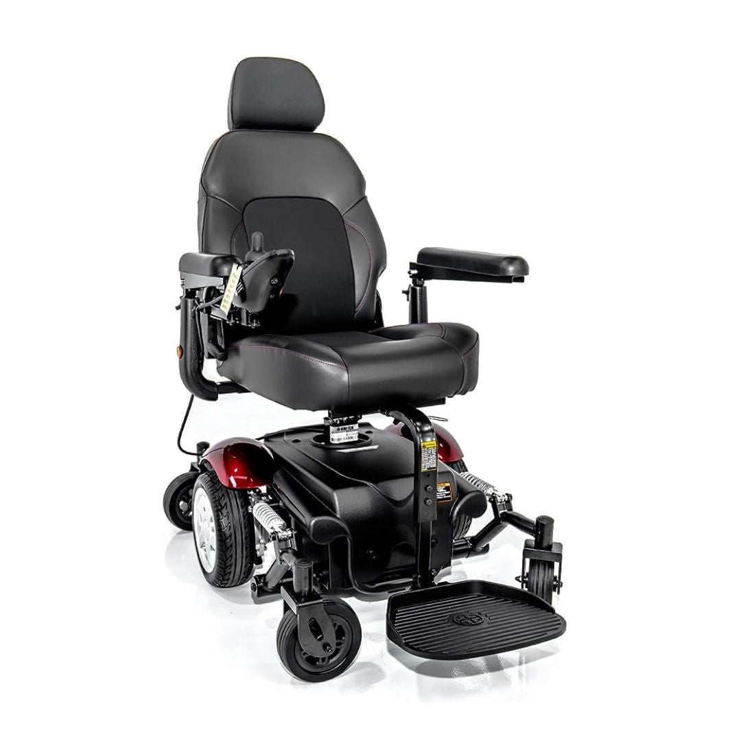 Merits Vision Sport Power Chairs with comfortable black cushioned seat and adjustable armrests