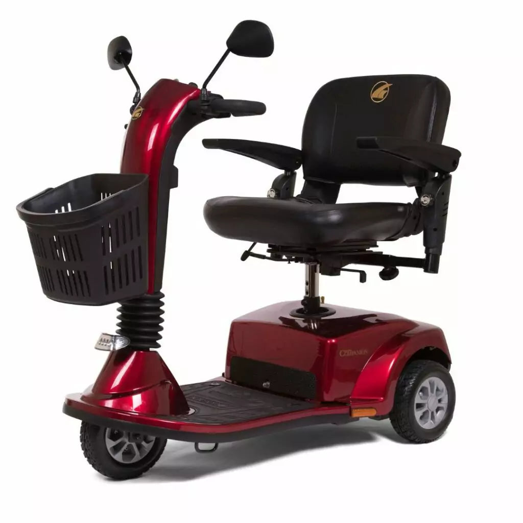GOLDEN TECHNOLOGIES Companion 3 wheel Mobility Scooter in red with comfortable seat and front basket