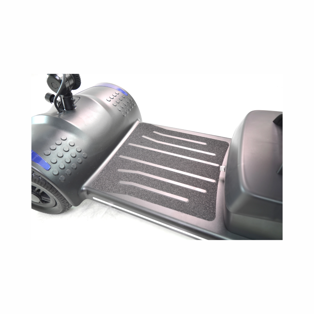 Close-up of the textured platform on Journey Adventure 4 Wheel Mobility Scooter for enhanced stability