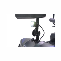 Close-up of Journey Adventure 4 Wheel Mobility Scooter with a mounted light for visibility
