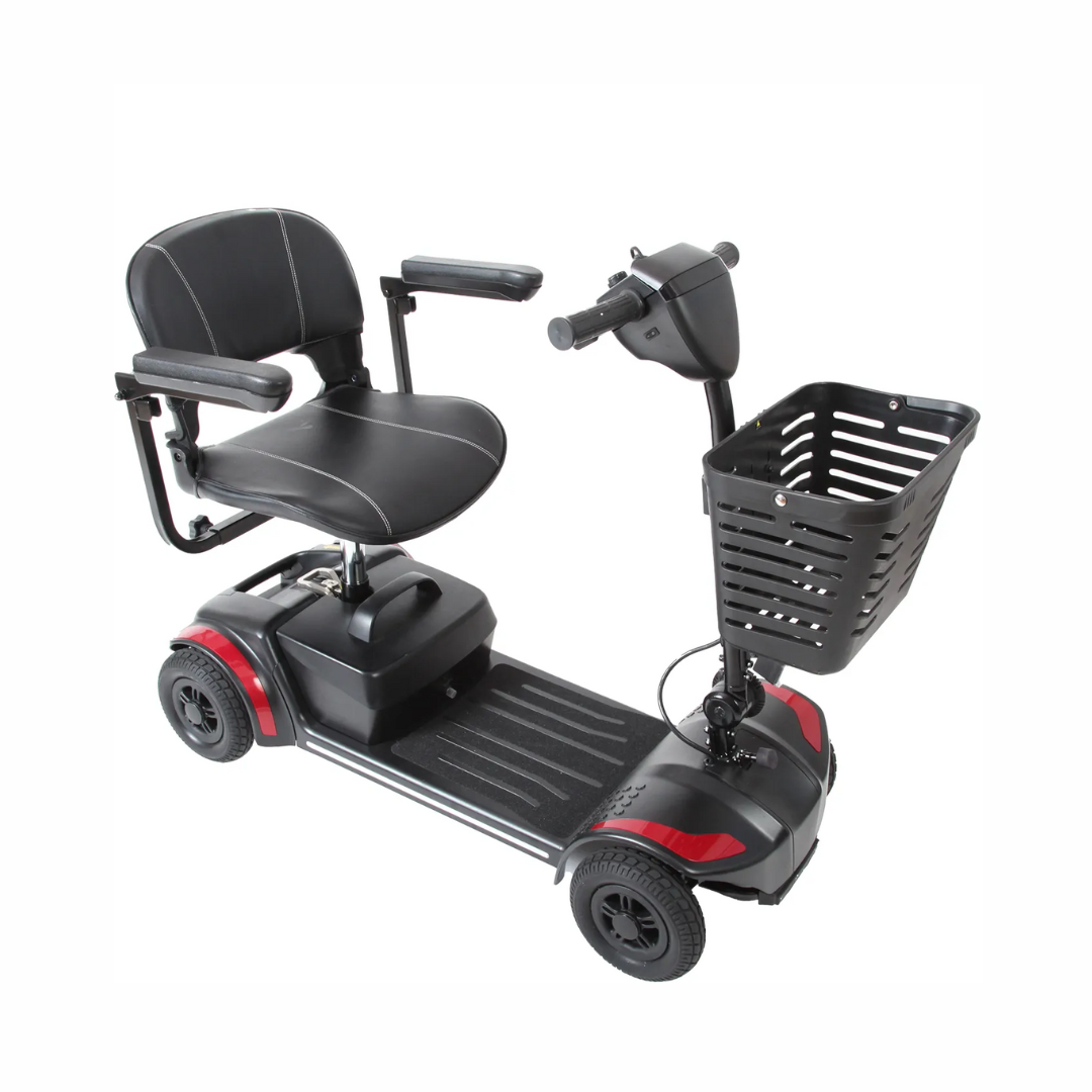 Journey Adventure 4 Wheel Mobility Scooter features a comfortable seat and storage basket for easy mobility