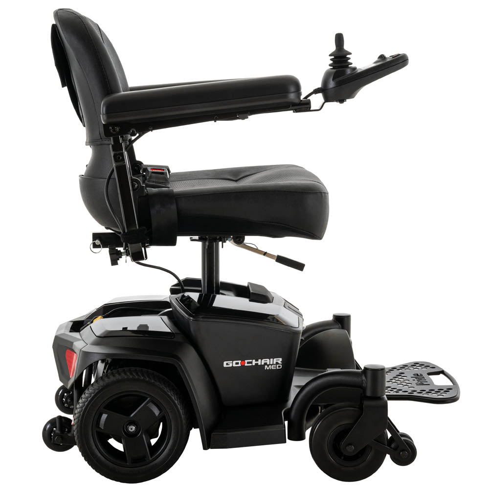 Pride Mobility Go Chair MED black electric wheelchair with joystick control and padded seat