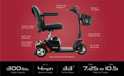 Pride Mobility Go Go Elite Traveller 3-Wheel Mobility Scooter with foldable seat and front basket