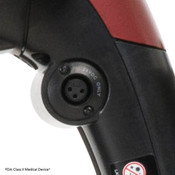 Close-up view of charging port on Pride Mobility Go Go Endurance Li 4 Wheel Travel Scooter